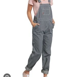 Dickies Women's Blue Striped railroad overalls. Size Small.